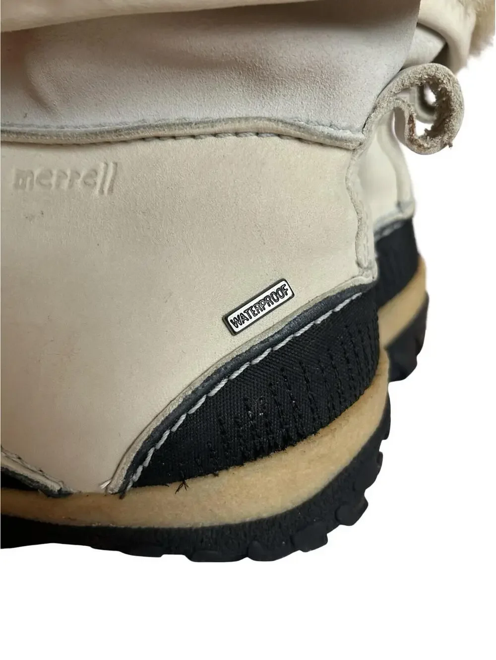 Merrell Womens Winter Boots Size 10.5 Waterproof Faux Fur Cuff Lace Up‎ Cream